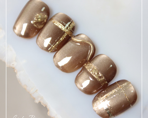 【セレクトデザイン】ブラウンマグ×ラメ ネイルチップ 6fb8d53f101fa8b774525dfccf1062