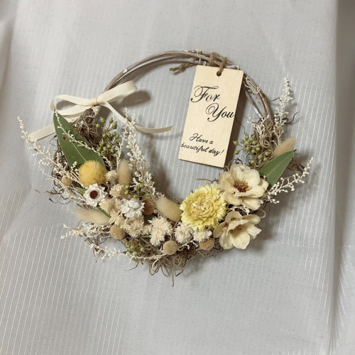 淡イエローリース アロマリース ドライフラワーリース 玄関 寝室  