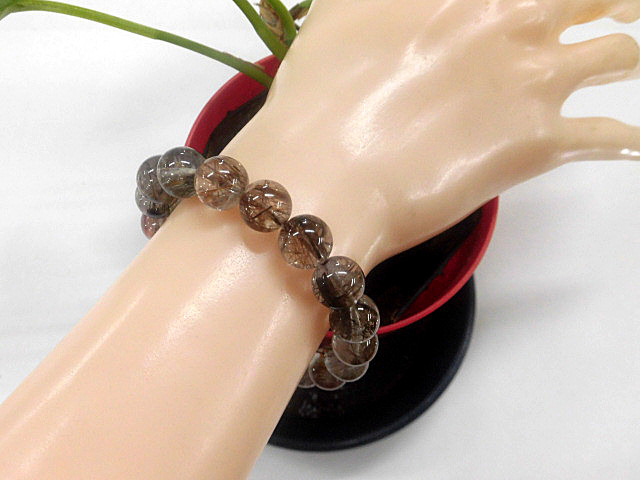 天然石 銅針ルチルクォーツ11.0mm～11.6mm玉ブレスレット 内周18.7cm 　　240101462