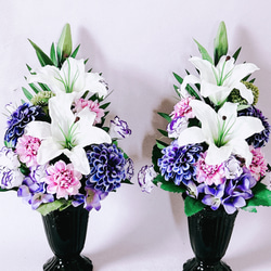 一対 2本〉《お盆2025》百合とダリアの仏花 お供え 墓花 お供え花