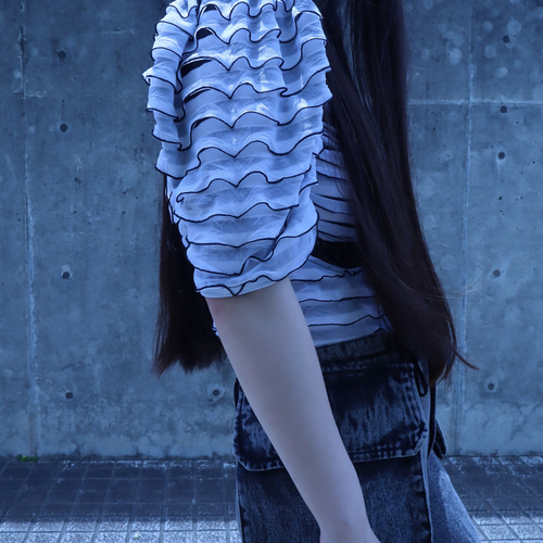 ラインデザイントップス1014WH meikeiin ハンドメイド カットソー