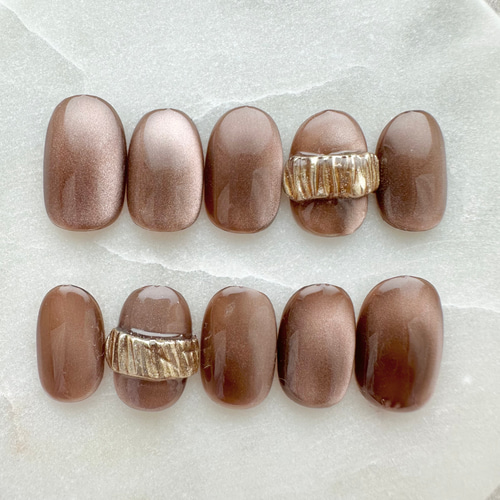 大人上品ネイル/うるつやネイル/ブラウンマグネットネイル