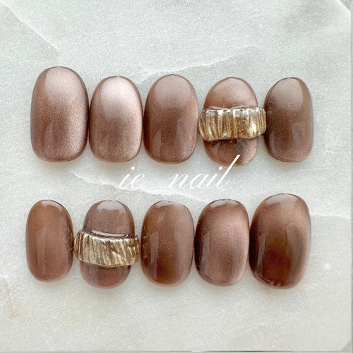 大人上品ネイル/うるつやネイル/ブラウンマグネットネイル