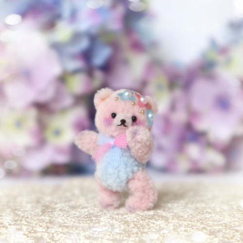 紫陽花クマさん ピンク×水色 ミニチュア テディベア ドール