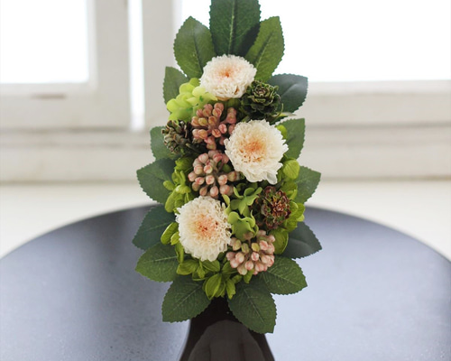 プリザーブドフラワー 仏花＜オブリック＞ホワイトピンク 茶花器 菊