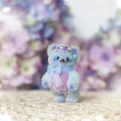 紫陽花クマさん 水色×紫 ミニチュア テディベア ドール その他