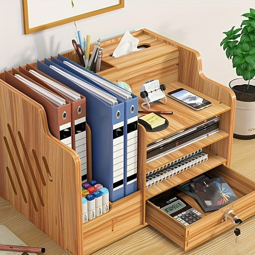 木製デスク 収納ボックス付き 多機能 デスク収納棚 デスク用品 3種類 ロック付き ティッシュ