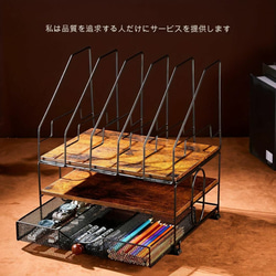 引き出し付き3段デスクオーガナイザー 5つの縦型ファイル棚付き デスクトップ a-552 5枚目の画像