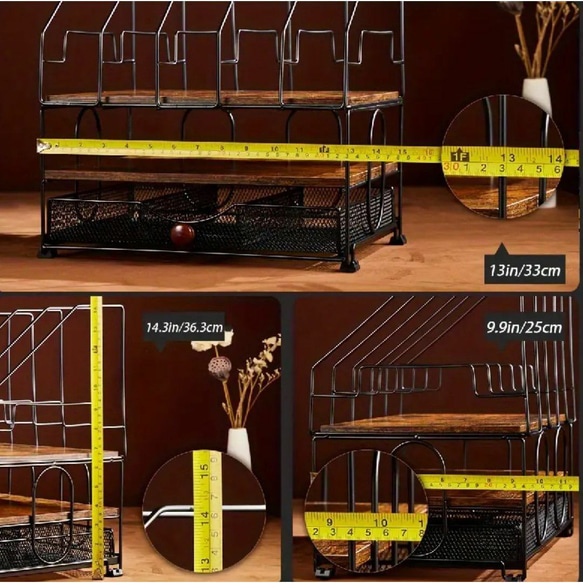 引き出し付き3段デスクオーガナイザー 5つの縦型ファイル棚付き デスクトップ a-552 8枚目の画像