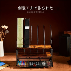 引き出し付き3段デスクオーガナイザー 5つの縦型ファイル棚付き デスクトップ a-552 4枚目の画像