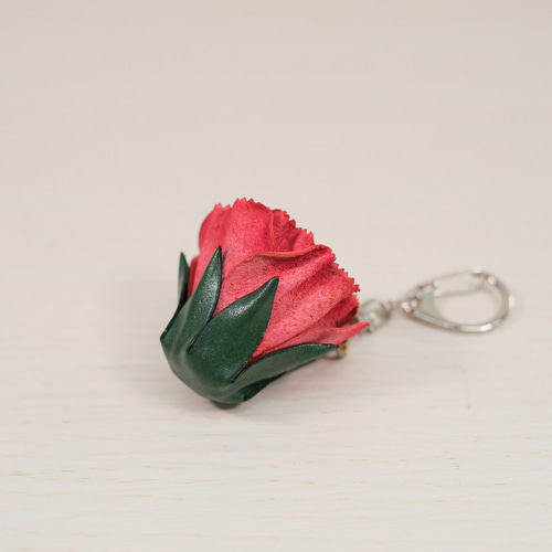 レザー フラワー カーネーション キーホルダー 皮革 花 アート