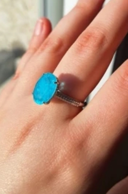 期間限定　ラウンド　人工　パライバトルマリン　希少宝石　ジェムストーン　ナチュラル　　リング　指輪