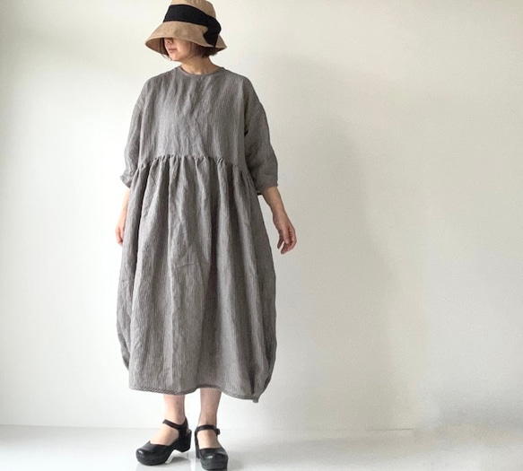 新作・ストライプリネン100% 国内洗いざらし加工 雰囲気たっぷりな