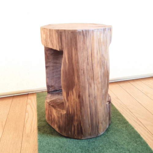 国産ナチュラルウッド 東濃ひのきくり抜きスツール・テーブル・荒削り  