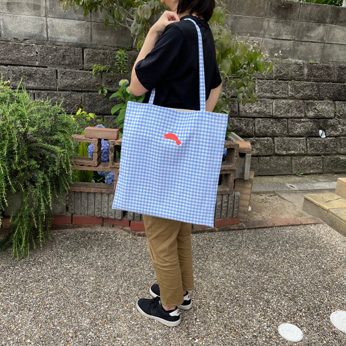 エビのエコバッグ**大きめ 生き物モチーフ 内ポケット付 海の生き物