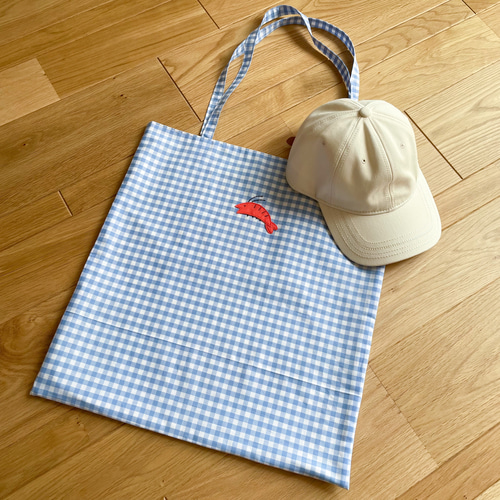 エビのエコバッグ**大きめ 生き物モチーフ 内ポケット付 海の生き物