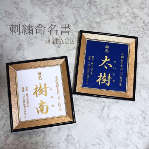 命名書 命名刺繍 オーダー 本格刺繍 色紙サイズ 額付き 雑貨