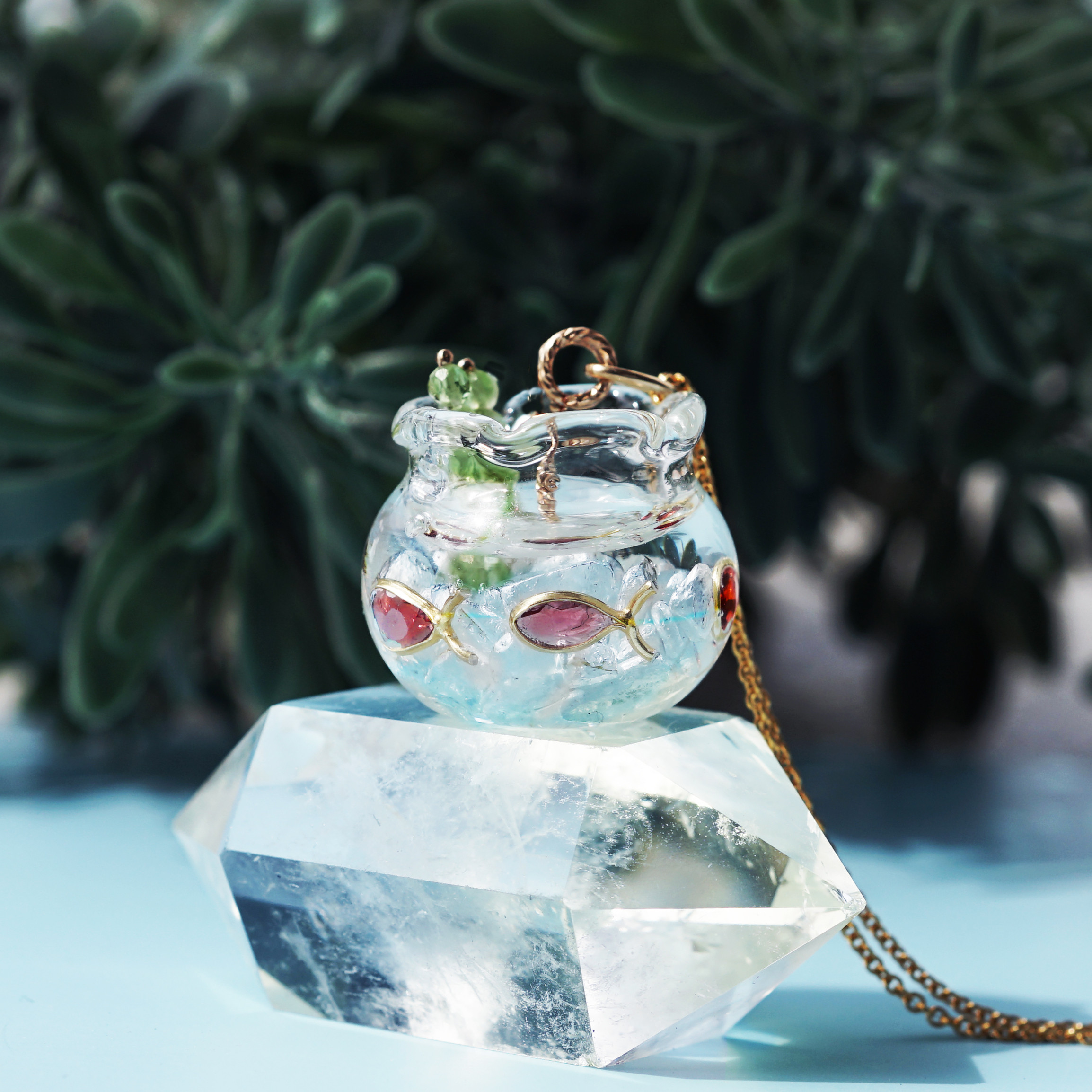 ☆300円オークション☆アクアマリンガーネットK14WGゴールド金