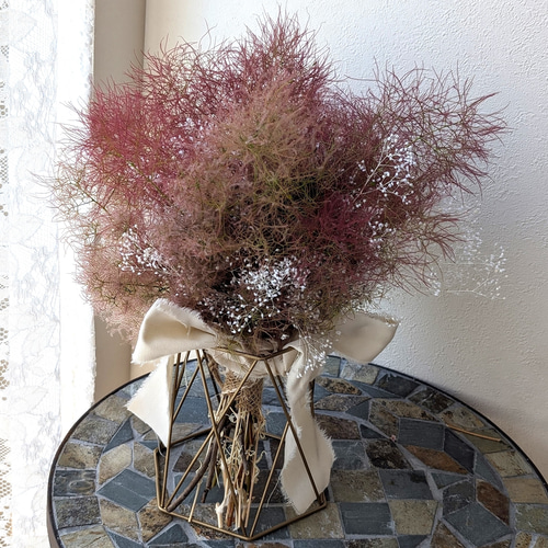 スモークツリーと紫陽花 かすみ草にニゲラのアンティークなドライ