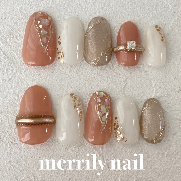 ◎no.020◎ ピンク ベージュ 結婚式 成人式 振袖 卒業式 ネイルチップ