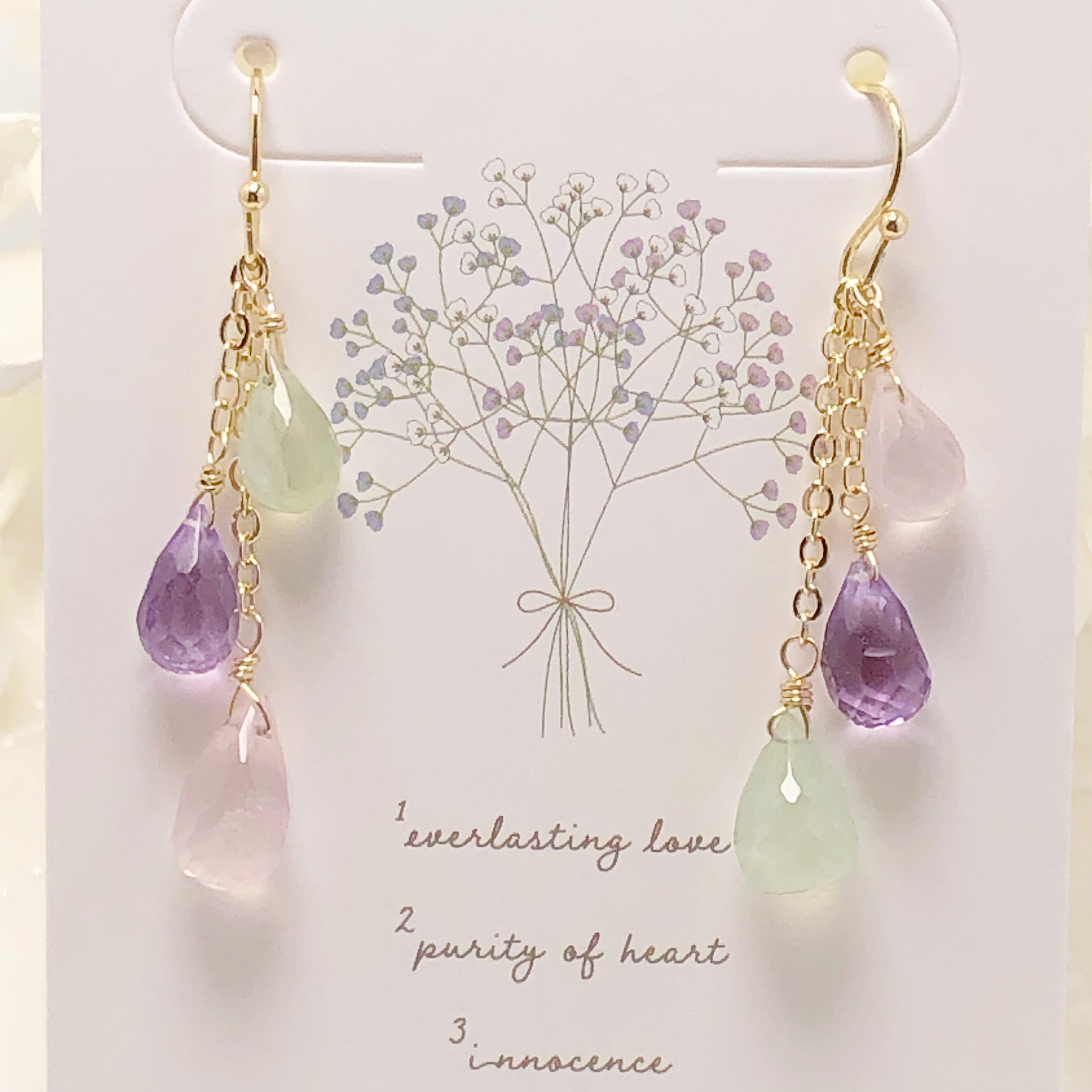 《  14kgfピアス》一点物　宝石質クォーツのシャンデリアピアス