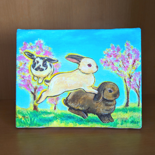 自作絵画 DUO 猫とうさぎの絵
