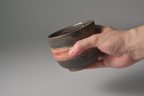 ブロンズ釉窯変釉紅帯焼酎グラス【２個セット】 3枚目の画像