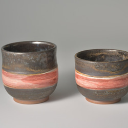 ブロンズ釉窯変釉紅帯焼酎グラス【２個セット】 7枚目の画像