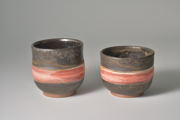 ブロンズ釉窯変釉紅帯焼酎グラス【２個セット】 7枚目の画像