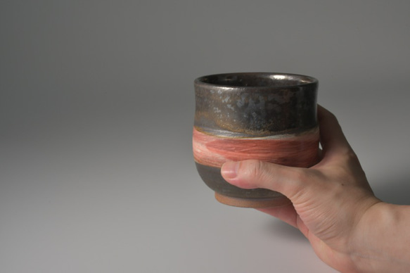 ブロンズ釉窯変釉紅帯焼酎グラス【２個セット】 9枚目の画像