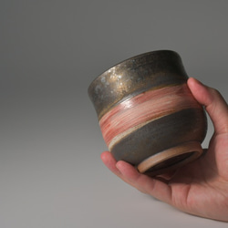 ブロンズ釉窯変釉紅帯焼酎グラス【２個セット】 10枚目の画像