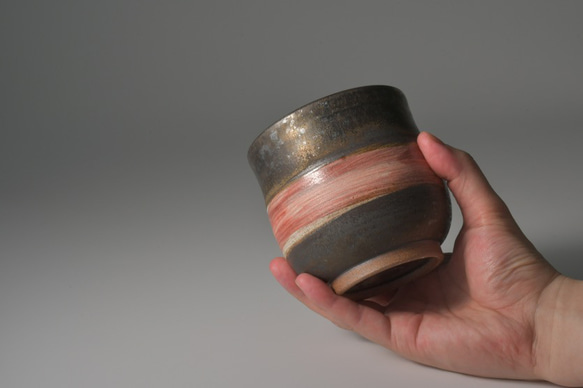 ブロンズ釉窯変釉紅帯焼酎グラス【２個セット】 10枚目の画像