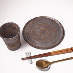 ブロンズ釉窯変釉紅帯焼酎グラス【２個セット】 2枚目の画像