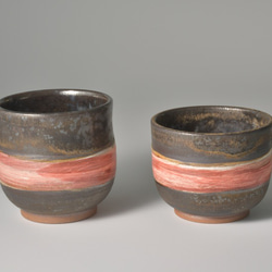 ブロンズ釉窯変釉紅帯焼酎グラス【２個セット】 1枚目の画像