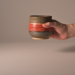 ブロンズ釉窯変釉紅帯焼酎グラス【２個セット】 8枚目の画像