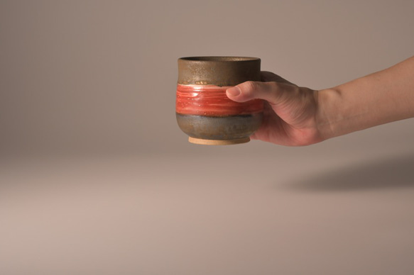 ブロンズ釉窯変釉紅帯焼酎グラス【２個セット】 8枚目の画像