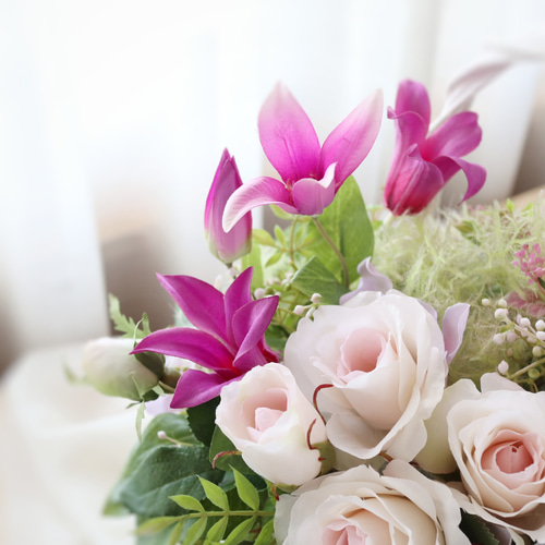 薔薇とクレマチス バスケットアレンジ ❀ パープルピンク誕生日