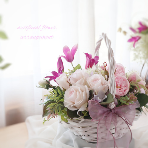 薔薇とクレマチス バスケットアレンジ ❀ パープルピンク誕生日