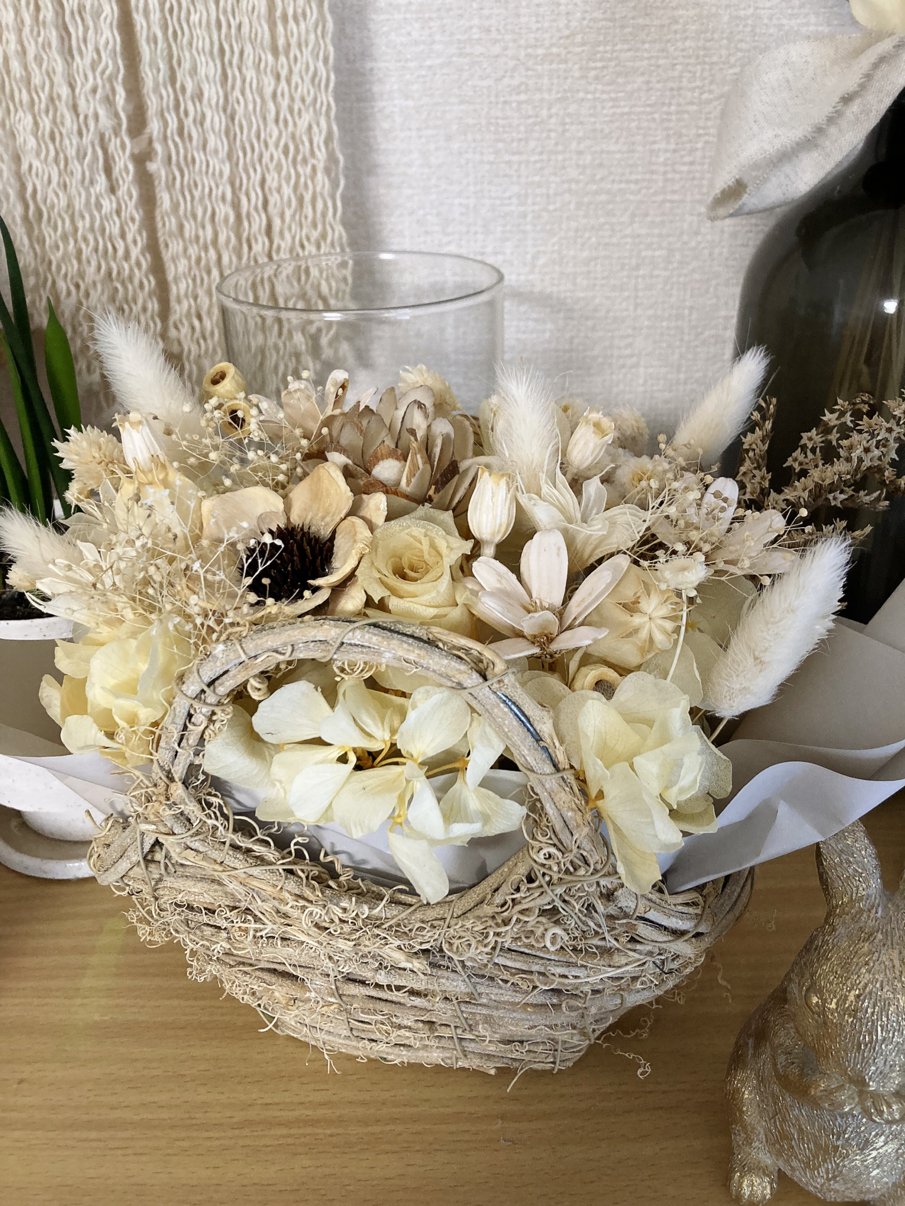ホワイトバスケット かご アレンジ ドライフラワー プリザーブド