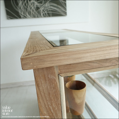 チーク無垢材 ショーケースEcke/Rep ガラスケース 飾り棚 店舗什器