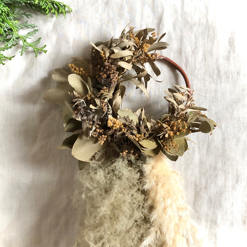 特価】スモークツリー ミモザ リース 15cm ＊ シャビー＆ナチュラル