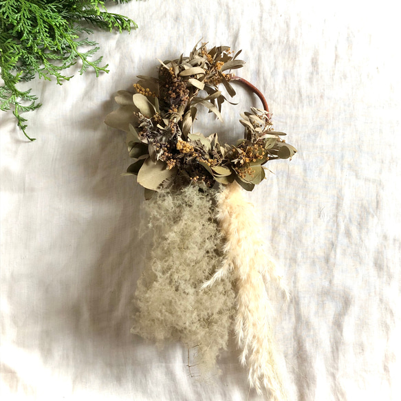 特価】スモークツリー ミモザ リース 15cm ＊ シャビー＆ナチュラル