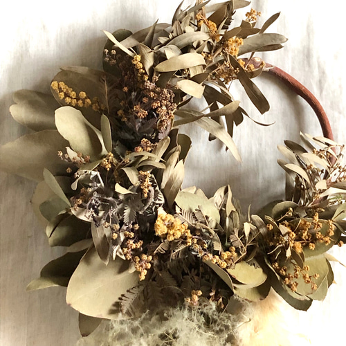 特価】スモークツリー ミモザ リース 15cm ＊ シャビー＆ナチュラル