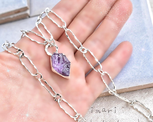 handmade ラリマー アメジスト 水晶 じゃらじゃら ネックレス アメジスト シルバー925 ペンダントネックレス ラリマーと翡翠の