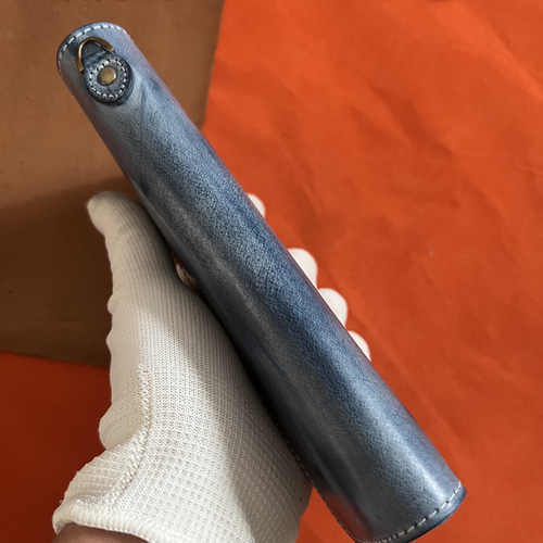 ブルー系 ネイビー 長財布 本革 ブライドルレザー メンズ ヌメ革