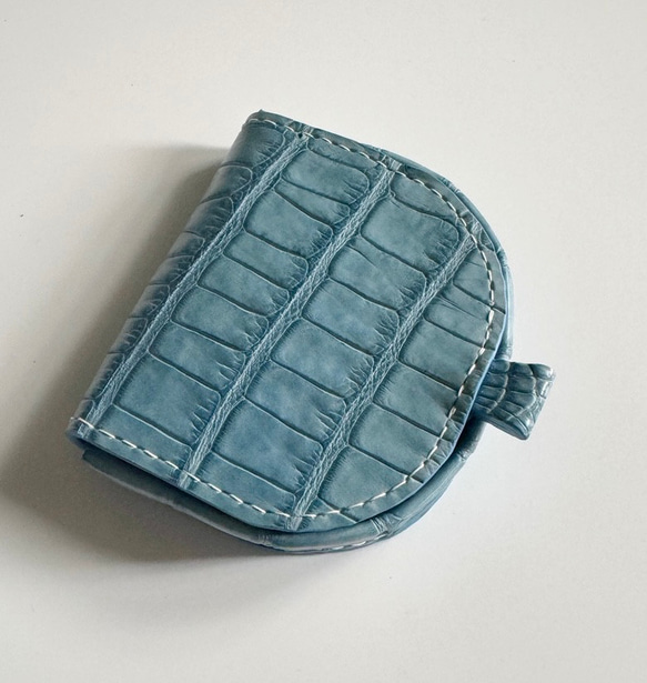 馬蹄型 コインケース くすみブルー 美品