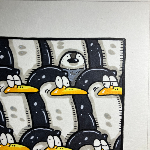 宅配 空飛ぶペンギンコプター】動物 絵 原画 アート マーカー 絵画