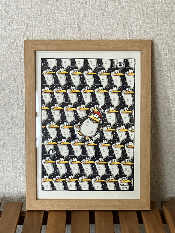 空飛ぶペンギンコプター】動物 絵 原画 アート マーカー