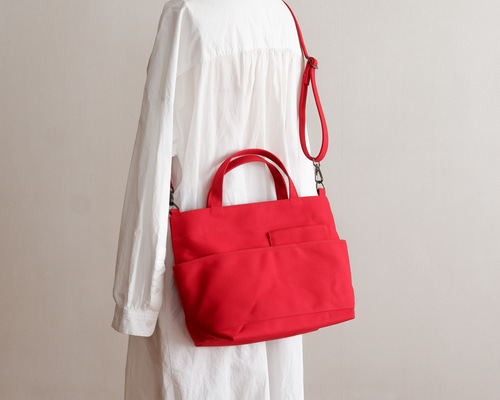 ダブルポケットミニ2wayトート 赤 / 8号帆布 2wayバッグ aoya bags