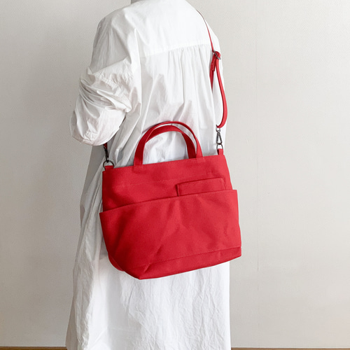 ダブルポケットミニ2wayトート 赤 / 8号帆布 2wayバッグ aoya bags